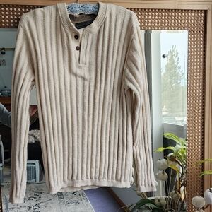 Oscar de la Renta Beige Ribbed Crewneck Sweater